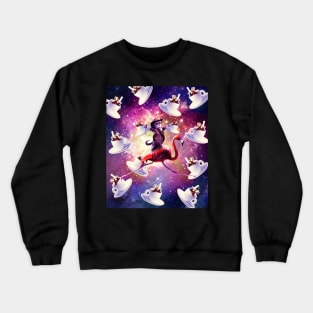 Cowboy Space Cat On Flamingo Unicorn - Coffee Crewneck Sweatshirt